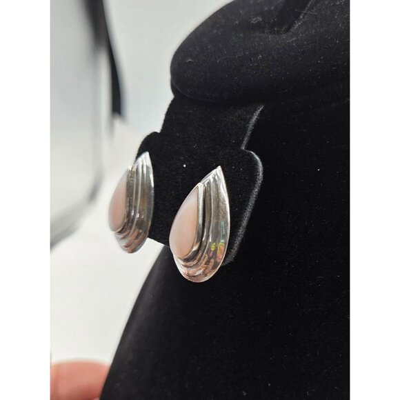 Sterling Silver & Pink Stone Teardrop Earrings Classic BOHO Vintage - Picture 4 of 10